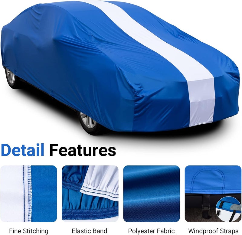 Favoto Dustproof Sedan Car Cover with Storage Bag - Universal Fit 177-193 Inch - Blue-Upgraded - Image 3