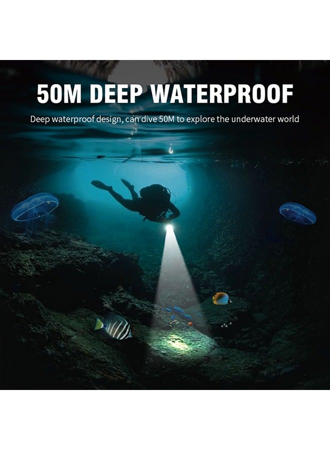 BORUIT Professional 50m Diving Flashlight - High-Intensity, Long Battery Life, Waterproof,(Flashlight + 26650 lithium battery + USB charger) - Image 3