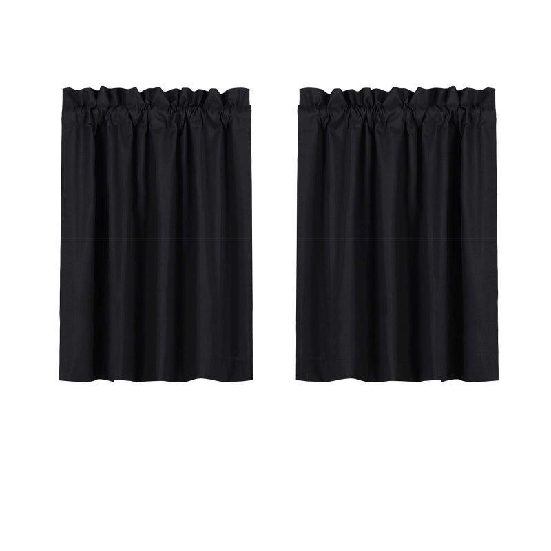 Valea Home Blackout Kitchen Curtains Waterproof Soft Rod Pocket Darkening Small Curtains for Bathroom  Bedroom 36 inch Length 2 Panels Black