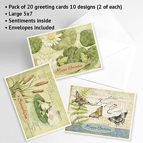 Current Nature's Sanctuary Happy Birthday Greeting Card Set - Value Pack of 20 Cards With White Envelopes, 10 Designs, Large 5" x 7" Assortment - Image 2