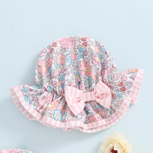 FOMOYUU Baby Girl Rash Guard Swimsuit Floral One Piece Bathing Suit Infant Zipper Swimwear + Hat Sun Protection Beach Wear (Pink1, 9-12 Months) - Image 2