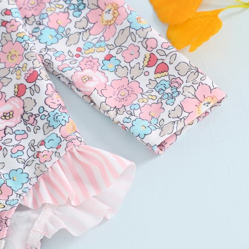 FOMOYUU Baby Girl Rash Guard Swimsuit Floral One Piece Bathing Suit Infant Zipper Swimwear + Hat Sun Protection Beach Wear (Pink1, 9-12 Months) - Image 4