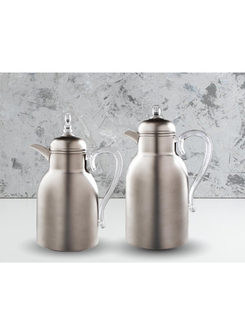Raghad 2-piece thermos set for tea and coffee, elegant matte silver design/acrylic handle