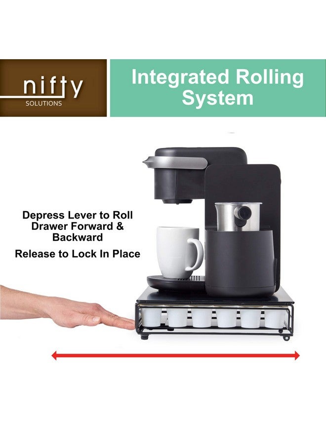 Nifty Solutions Nifty Rolling Coffee Pod Drawer - Glass Top & Chrome Finish, Compatible with K-Cups, 36 Pod Pack Holder, Compact Under Coffee Pot Storage Drawer, Slim Home Kitchen Counter Organizer - Image 5