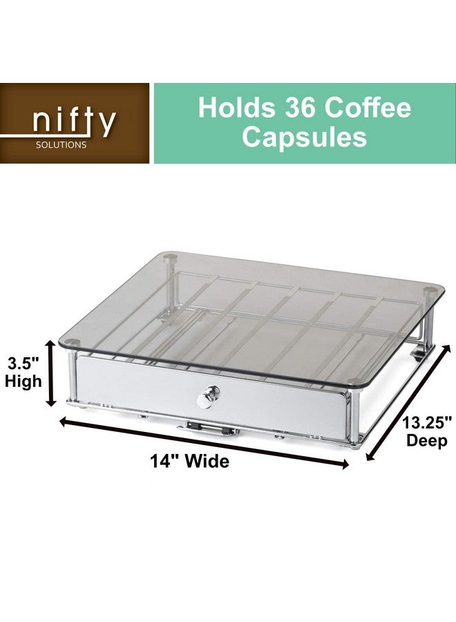 Nifty Solutions Nifty Rolling Coffee Pod Drawer - Glass Top & Chrome Finish, Compatible with K-Cups, 36 Pod Pack Holder, Compact Under Coffee Pot Storage Drawer, Slim Home Kitchen Counter Organizer - Image 4