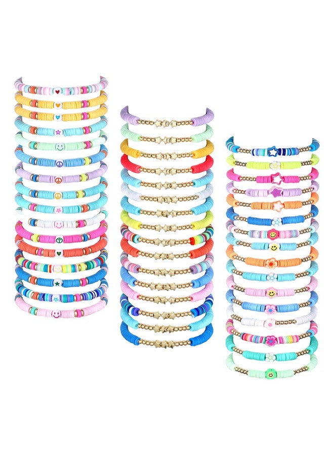 جيديف 48 قطعة من أساور الصداقة الملونة للأطفال مجموعة أساور مطرزة قابلة للتعديل وقابلة للتعديل سوار سويفت Preppy Heishi Surfer مجموعة أساور الصداقة للفتيات والنساء هدية عيد الميلاد (أساسية) - Image 1