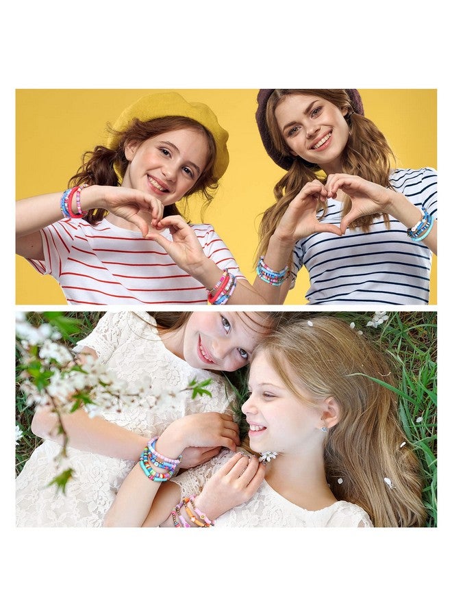 جيديف 48 قطعة من أساور الصداقة الملونة للأطفال مجموعة أساور مطرزة قابلة للتعديل وقابلة للتعديل سوار سويفت Preppy Heishi Surfer مجموعة أساور الصداقة للفتيات والنساء هدية عيد الميلاد (أساسية) - Image 3