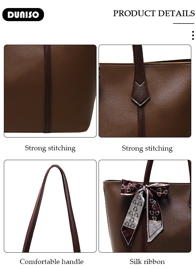 DUNISO - Women's Shoulder Tote Bag Faux Leather Handbag for Women Large Capacity Messenger Fashionable Travel Shoulder Bag for Ladies Girls College Students - Image 1