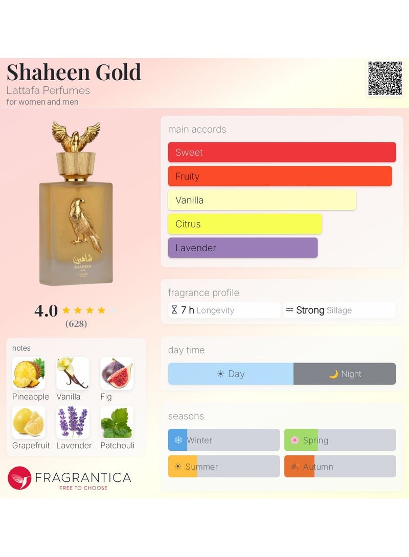 Lattafa Shaheen Gold Eau de Parfum for Unisex - 100ml - Image 2