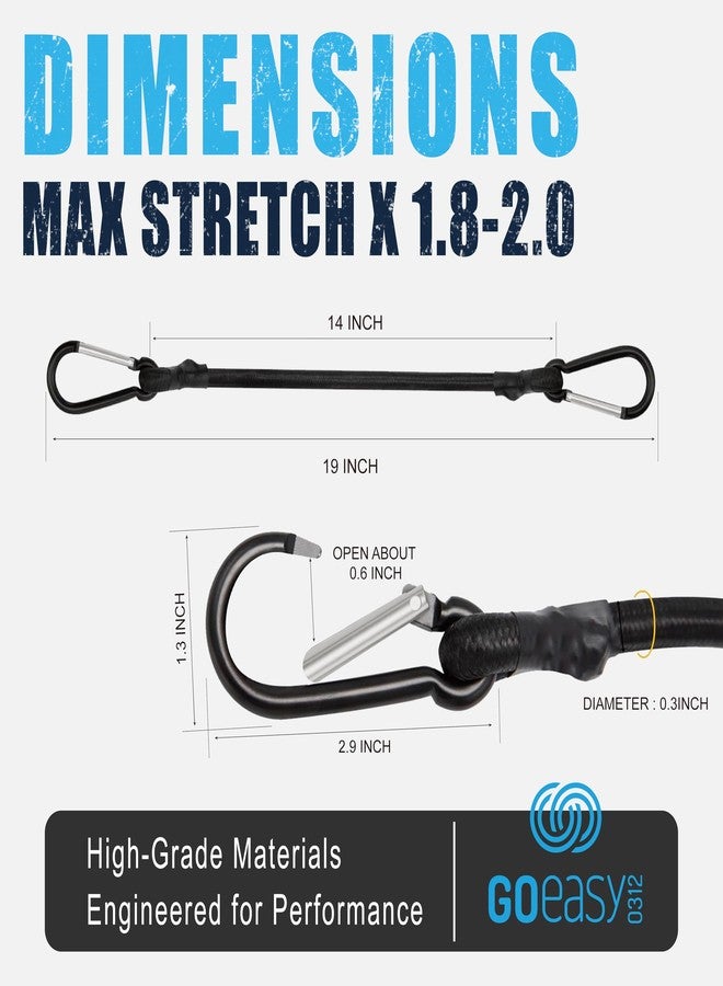 GOEASY0312 Carabiner Bungee Cords with Hooks Heavy Duty - 18" Elastic Black Bungee Cords with Carabiner Hooks 200 LBS Max Break Strength, UV Resistant for Camping, Tarps, Bike Rack, Tent, Car - 4 Pcs - Image 3