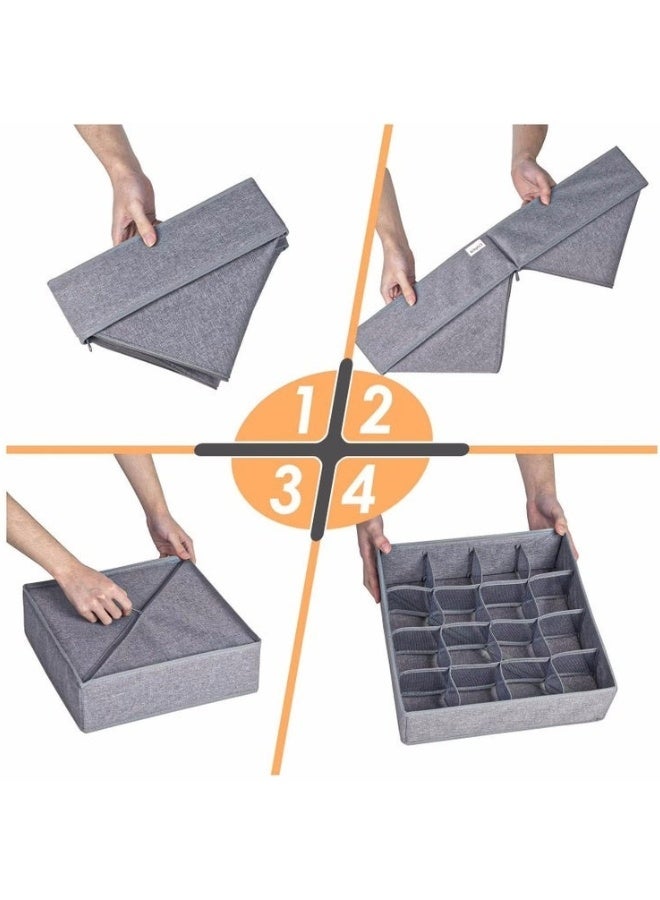 هابي هوم عبوة من 3 قطع من فواصل تنظيم الجوارب والملابس الداخلية، منظمات أدراج قماشية قابلة للطي مكونة من 60 خلية، صناديق تخزين وتنظيم للخزانة لتخزين الجوارب والملابس الداخلية وربطات العنق (20+20+20 خلية، رمادي) - Image 4