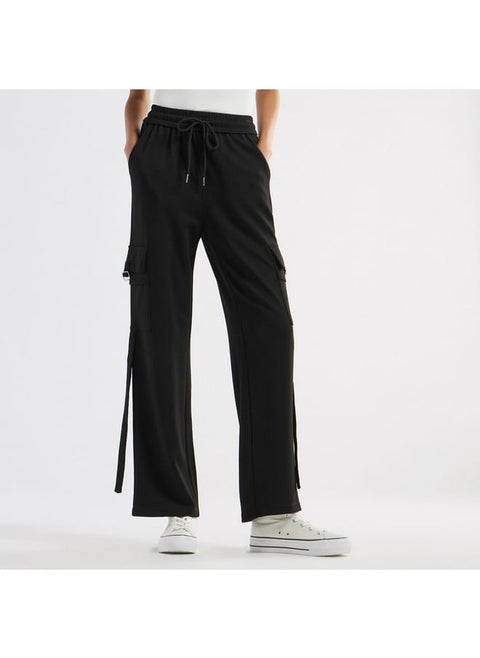 Solid Cargo Track Pants with Drawstring Closure
