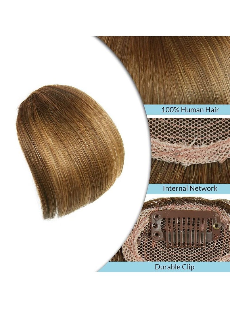 Natural Real Human Hair Flat Bangs Hand Tied Bangs Fashion Clip in Hair Extension Light Brown Flat Bangs