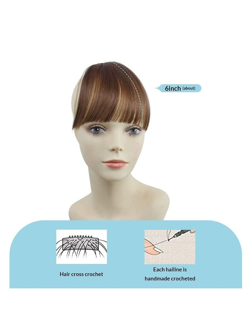 Natural Real Human Hair Flat Bangs Hand Tied Bangs Fashion Clip in Hair Extension Light Brown Flat Bangs
