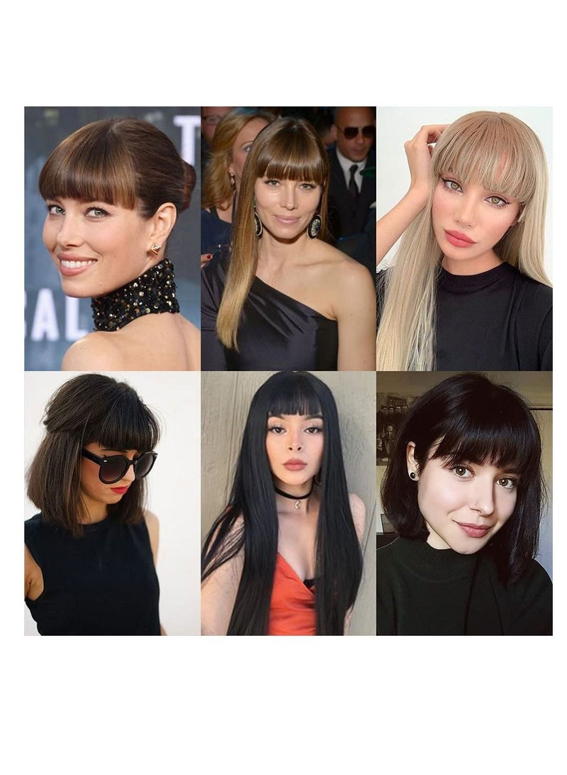 Natural Real Human Hair Flat Bangs Hand Tied Bangs Fashion Clip in Hair Extension Light Brown Flat Bangs