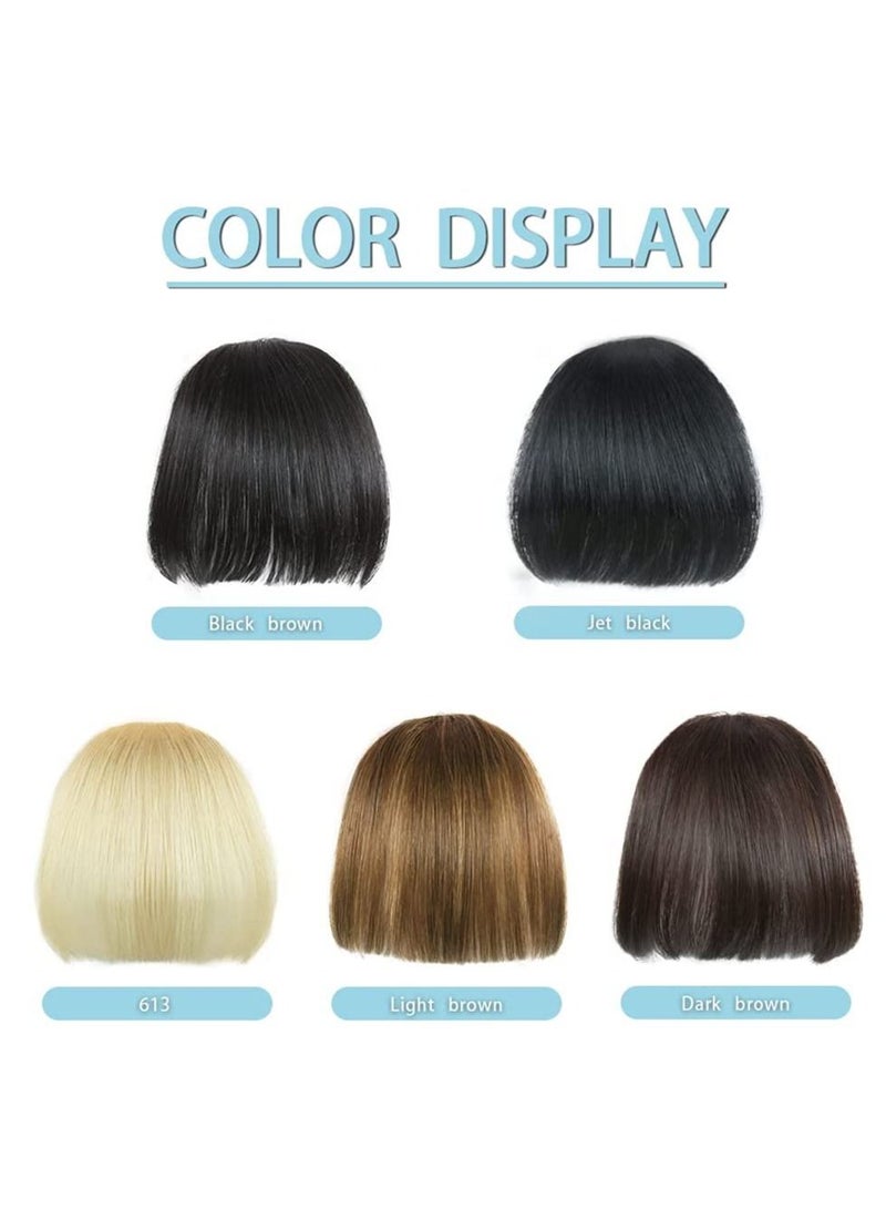 Natural Real Human Hair Flat Bangs Hand Tied Bangs Fashion Clip in Hair Extension Light Brown Flat Bangs