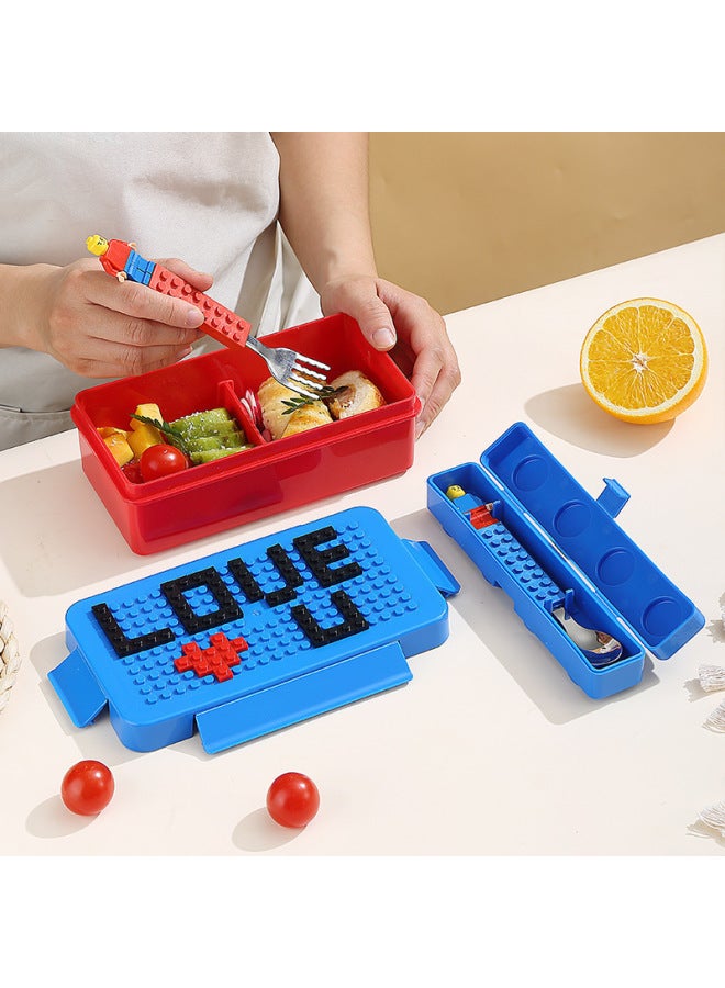 Daily Use Lunch Box/preservation Box Rice Box Food Container Durable Plastic Kitchen Utensils For Home Picnic-Specifications:Creative Building Blocks Tableware Portable Suit (fork + Spoon Two-piece Set) - Image 3