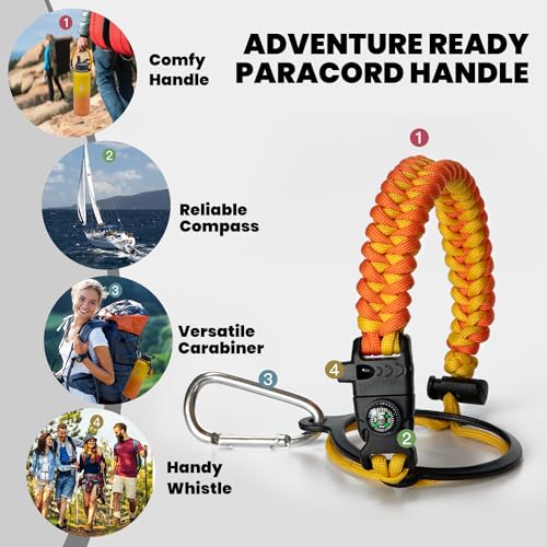 RAYMYLO Insulated Water Bottle 40 oz, Triple Wall Vacuum Stainless Steel (Cold for 48 Hrs), Leak Proof & Non-BPA, Modern Water Flask Jug with Paracord Handle & Straw Spout Lids, Ombre Orange - Image 4