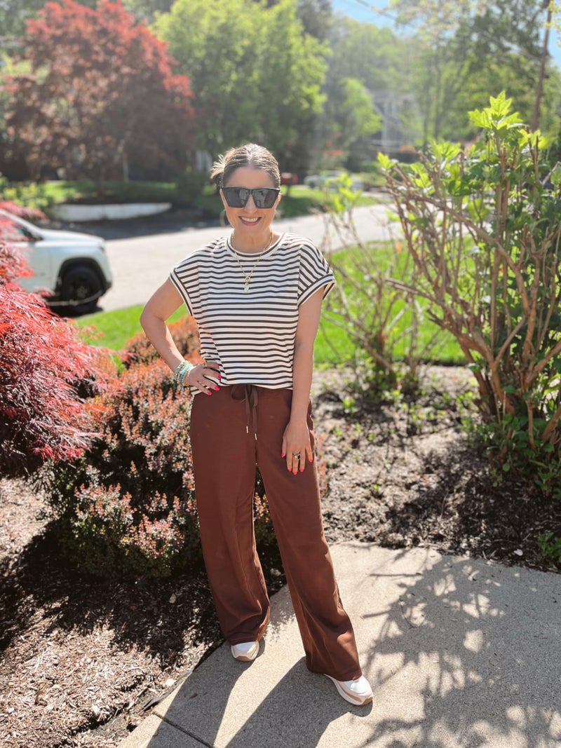 Glamaker 2 Piece Sets for Women Summer Crewneck Casual Tops Wide Leg Pants Matching Sets Sweatsuit Tracksuits Coffee XL - Image 5