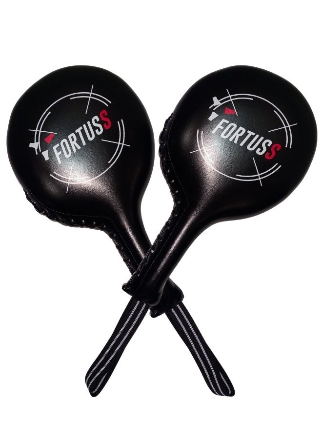 FORTUSS Taekwondo Kick & Punching Pads Racket (Pair) For Karate Boxing Mma Training Equipment - Focus Paddles Martial Arts Target - 2 Piece Kickboxing Pads - Black  - Image 1