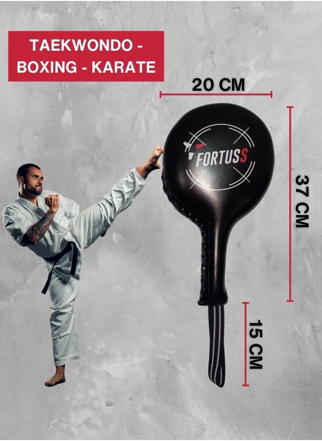 FORTUSS Taekwondo Kick & Punching Pads Racket (Pair) For Karate Boxing Mma Training Equipment - Focus Paddles Martial Arts Target - 2 Piece Kickboxing Pads - Black  - Image 2