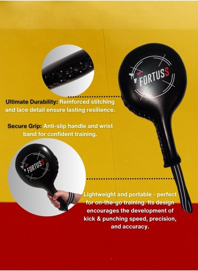 FORTUSS Taekwondo Kick & Punching Pads Racket (Pair) For Karate Boxing Mma Training Equipment - Focus Paddles Martial Arts Target - 2 Piece Kickboxing Pads - Black  - Image 3