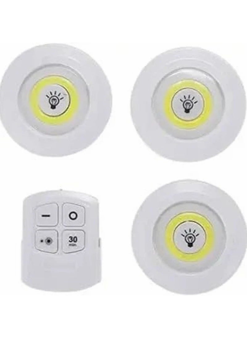 Generic 3 COB LED Touch Lights with Remote Control, 3 COB LED Battery Powered Touch Sensor Cabinet Lights  - Image 1