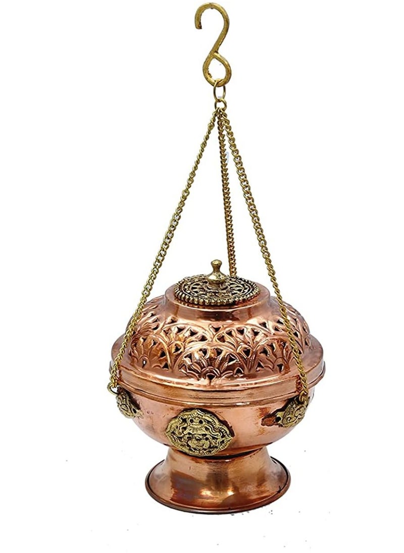 QUESERA Tibetan Hanging Incense Burner Copper And Brass With Stones Hanging Dhoop Burner  - Image 1