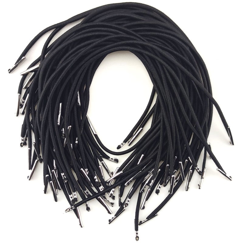 IFAMIO 50 Pcs Black Elastic Barbed Cord 25cm 98 inch Stretch Loop Band String with Metal Ends for Hats DIY Signs and Badges 