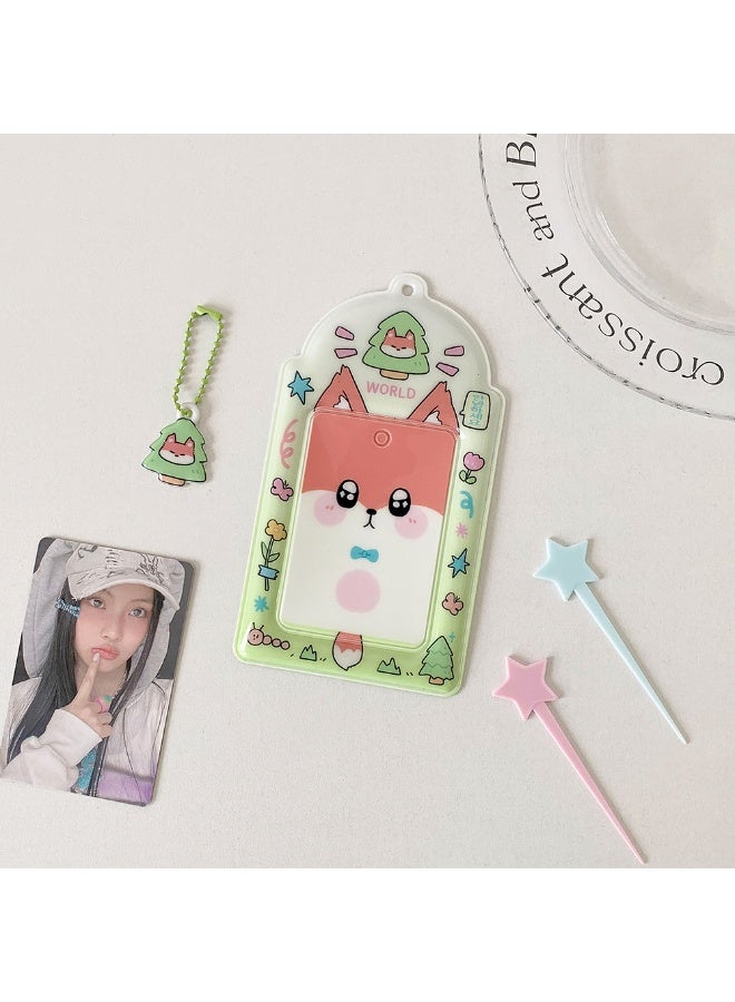 NIBEMINENT 1 - Piece Cute Cartoon PVC Kpop Photo Card Holder Pendant Key Chain ID Badge Holder ID Card Holder Photo Card Protector for School ID Office ID Access Card for Women Girls - Image 1