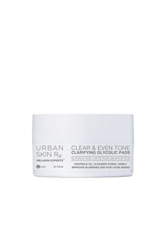 Urban Skin Rx Clear & Even Tone Clarifying Glycolic Pads | Urban Skin Rx® | Powerful Formula Targets Blemishes, Removes Excess Oil and Evens Skin Tone, Formulated with Glycolic, Salicylic and Lactic Acids | 30 Pads  - Image 1