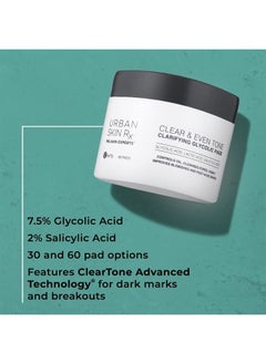 Urban Skin Rx Clear & Even Tone Clarifying Glycolic Pads | Urban Skin Rx® | Powerful Formula Targets Blemishes, Removes Excess Oil and Evens Skin Tone, Formulated with Glycolic, Salicylic and Lactic Acids | 30 Pads  - Image 2