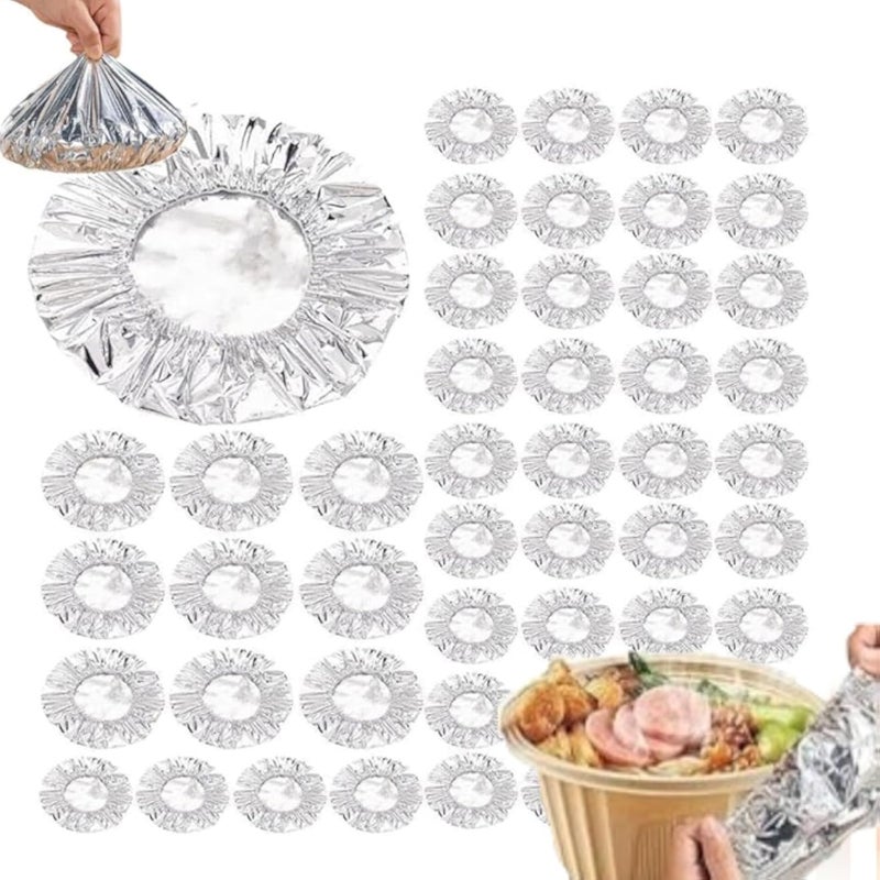 ٥٠ قطعة من أغطية عازلة من رقائق الألومنيوم قابلة للتكرار، أغطية عازلة للطعام من رقائق الألومنيوم، أغشية عازلة لحفظ الطعام طازجًا في المطبخ، أغطية لاصقة للفواكه، أغطية مرنة للأوعية