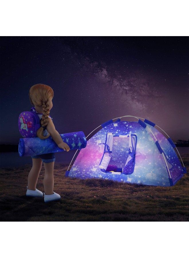 Ecore Fun 5 Items 18 Inch Dolls Camping Tent Set And Accessories Including 18 Inch Girl Doll Tent, Doll Sleeping Bag, Doll Backpack, Toy Camera And Dog  - Image 3