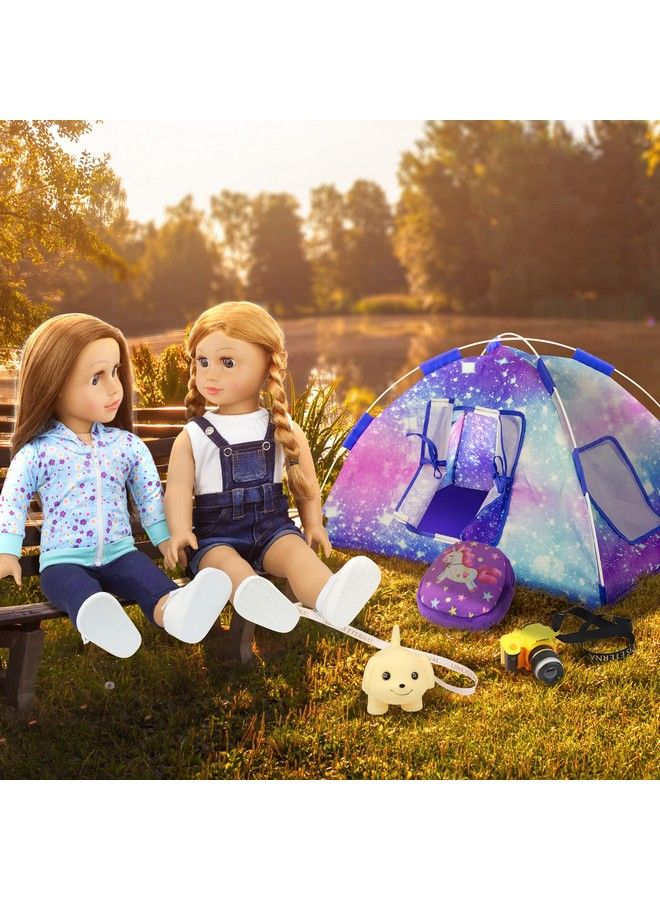 Ecore Fun 5 Items 18 Inch Dolls Camping Tent Set And Accessories Including 18 Inch Girl Doll Tent, Doll Sleeping Bag, Doll Backpack, Toy Camera And Dog  - Image 4