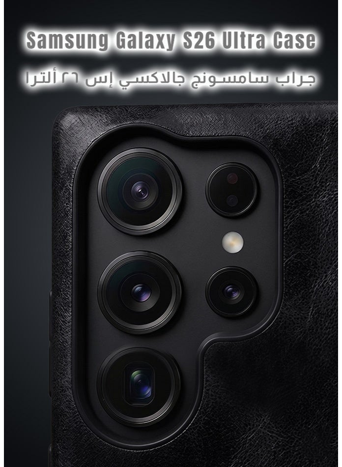صوت واضح غطاء حماية لهاتف سامسونج جالاكسي إس٢٦ ألترا، بنسيج مزدوج من الجلد والقماش، مقاوم لبصمات الأصابع، ببطانة داخلية ناعمة، لحماية الكاميرا، غطاء خلفي رفيع واقٍ، (أسود) - Image 2
