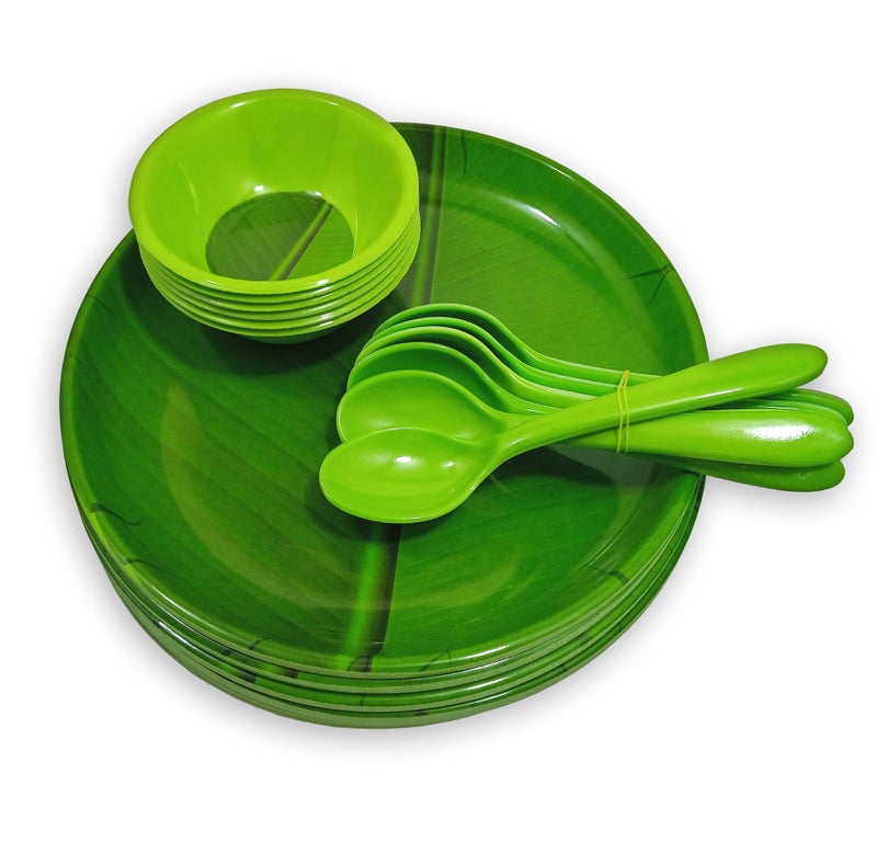 INPRO Banana Leaf Melamine 18 Pcs Dinner Set-Dinnerware for Outdoor & Indoor Parties,Tropical Leaf-Themed Plates,Bowls - Image 3