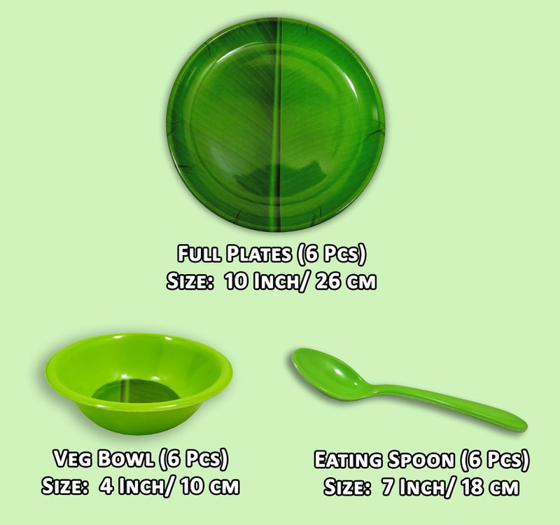INPRO Banana Leaf Melamine 18 Pcs Dinner Set-Dinnerware for Outdoor & Indoor Parties,Tropical Leaf-Themed Plates,Bowls - Image 2