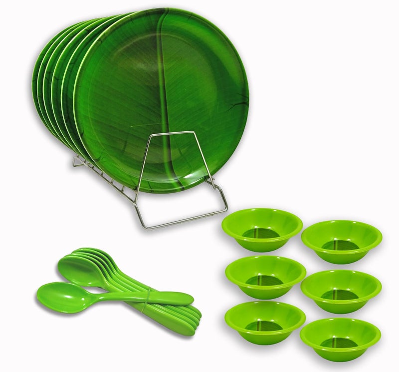 INPRO Banana Leaf Melamine 18 Pcs Dinner Set-Dinnerware for Outdoor & Indoor Parties,Tropical Leaf-Themed Plates,Bowls - Image 4