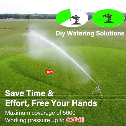 VASALAID Heavy Duty Impact Sprinkler on Tripod Base,36 Inch Tripod Sprinkler with Brass Nozzle for Yard Large Area,Extra Tall 360 Degree Rotating,Waters Up to 80 Ft,Legs Extend Up to 36" - Image 2