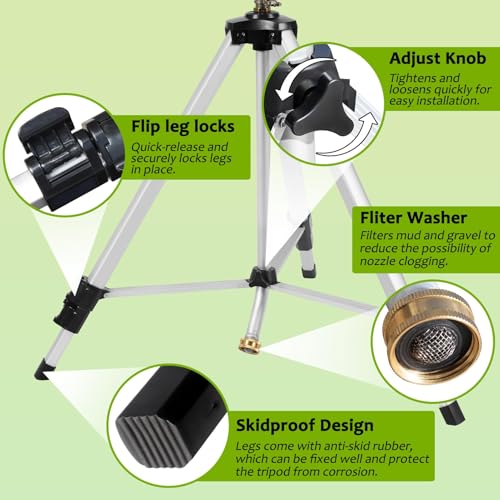 VASALAID Heavy Duty Impact Sprinkler on Tripod Base,36 Inch Tripod Sprinkler with Brass Nozzle for Yard Large Area,Extra Tall 360 Degree Rotating,Waters Up to 80 Ft,Legs Extend Up to 36" - Image 5