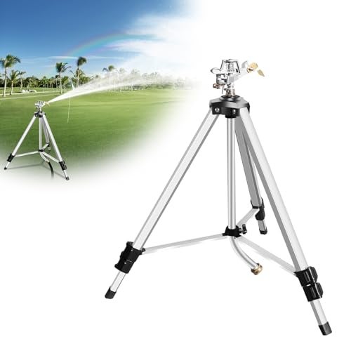 VASALAID Heavy Duty Impact Sprinkler on Tripod Base,36 Inch Tripod Sprinkler with Brass Nozzle for Yard Large Area,Extra Tall 360 Degree Rotating,Waters Up to 80 Ft,Legs Extend Up to 36" - Image 1