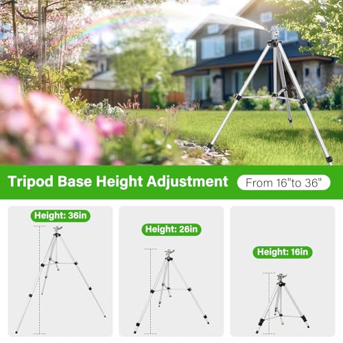 VASALAID Heavy Duty Impact Sprinkler on Tripod Base,36 Inch Tripod Sprinkler with Brass Nozzle for Yard Large Area,Extra Tall 360 Degree Rotating,Waters Up to 80 Ft,Legs Extend Up to 36" - Image 3