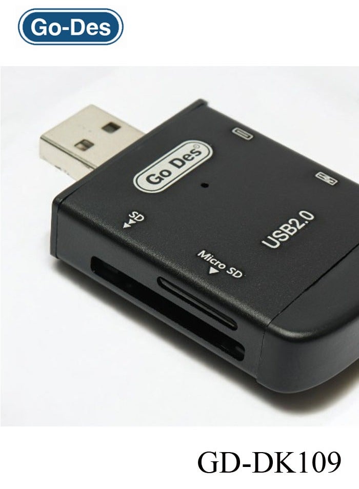 Go-Des GD-DK109 4 in 1 Multi-Function OTG Card Reader USB, Micro USB Type-C SD and TF Card Adapter - Image 2