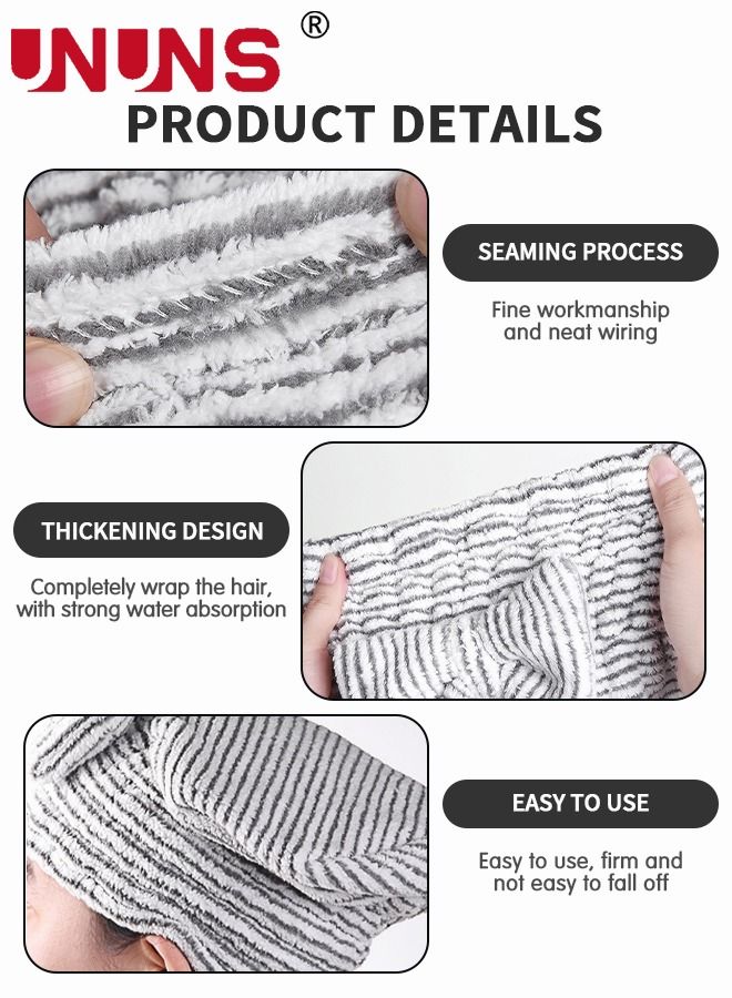 UNUNS Microfiber Hair Towel Cap,With Hair Shampoo Brush,Soft Striate Absorbent Quick Drying Cap With Bow-Knot For Curly Thick Hair  - Image 3