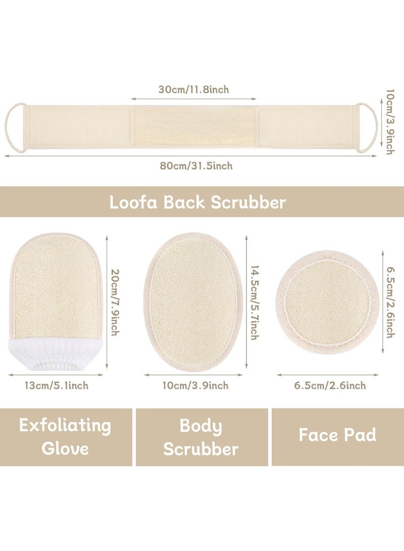 4 Pcs Natural Loofah Sponges Set, Loofah Exfoliating, Body Scrubber, Loofah Rag, Exfoliating Glove for Shower and Deep Cleaning, Back Scrubbers, Bath Shower Loofah Sponge, for Face and Body - Image 2