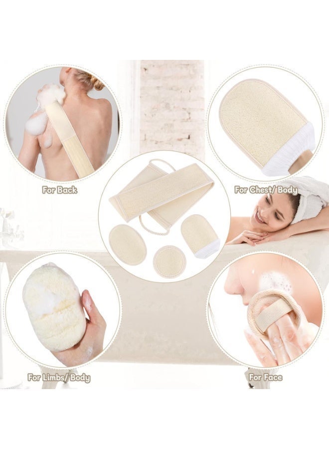 4 Pcs Natural Loofah Sponges Set, Loofah Exfoliating, Body Scrubber, Loofah Rag, Exfoliating Glove for Shower and Deep Cleaning, Back Scrubbers, Bath Shower Loofah Sponge, for Face and Body - Image 4