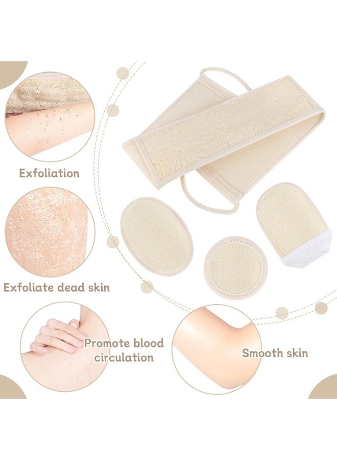 4 Pcs Natural Loofah Sponges Set, Loofah Exfoliating, Body Scrubber, Loofah Rag, Exfoliating Glove for Shower and Deep Cleaning, Back Scrubbers, Bath Shower Loofah Sponge, for Face and Body - Image 5