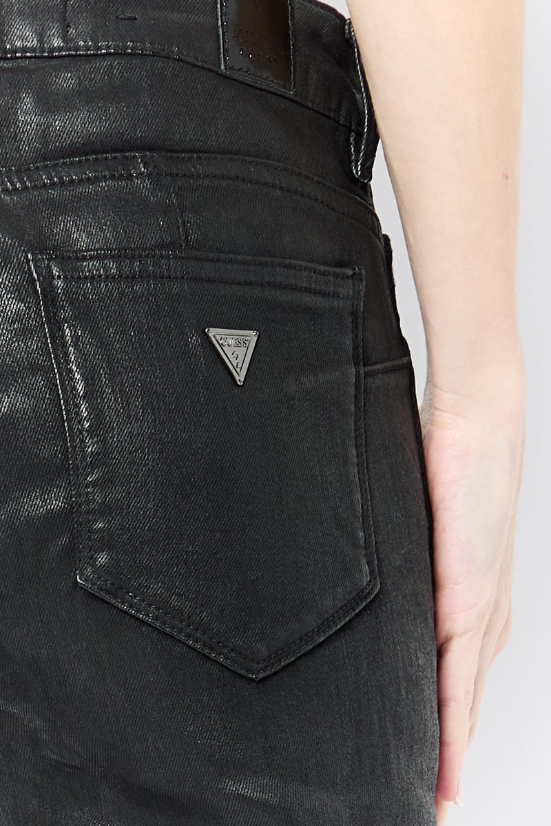 GUESS Women Curve Mid Waist Solid Rip Skinny Jeans, Black - Image 3