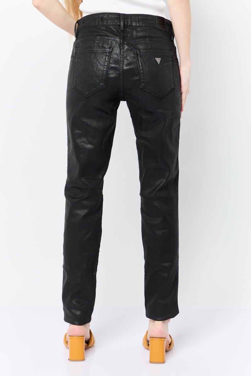 GUESS Women Curve Mid Waist Solid Rip Skinny Jeans, Black - Image 2